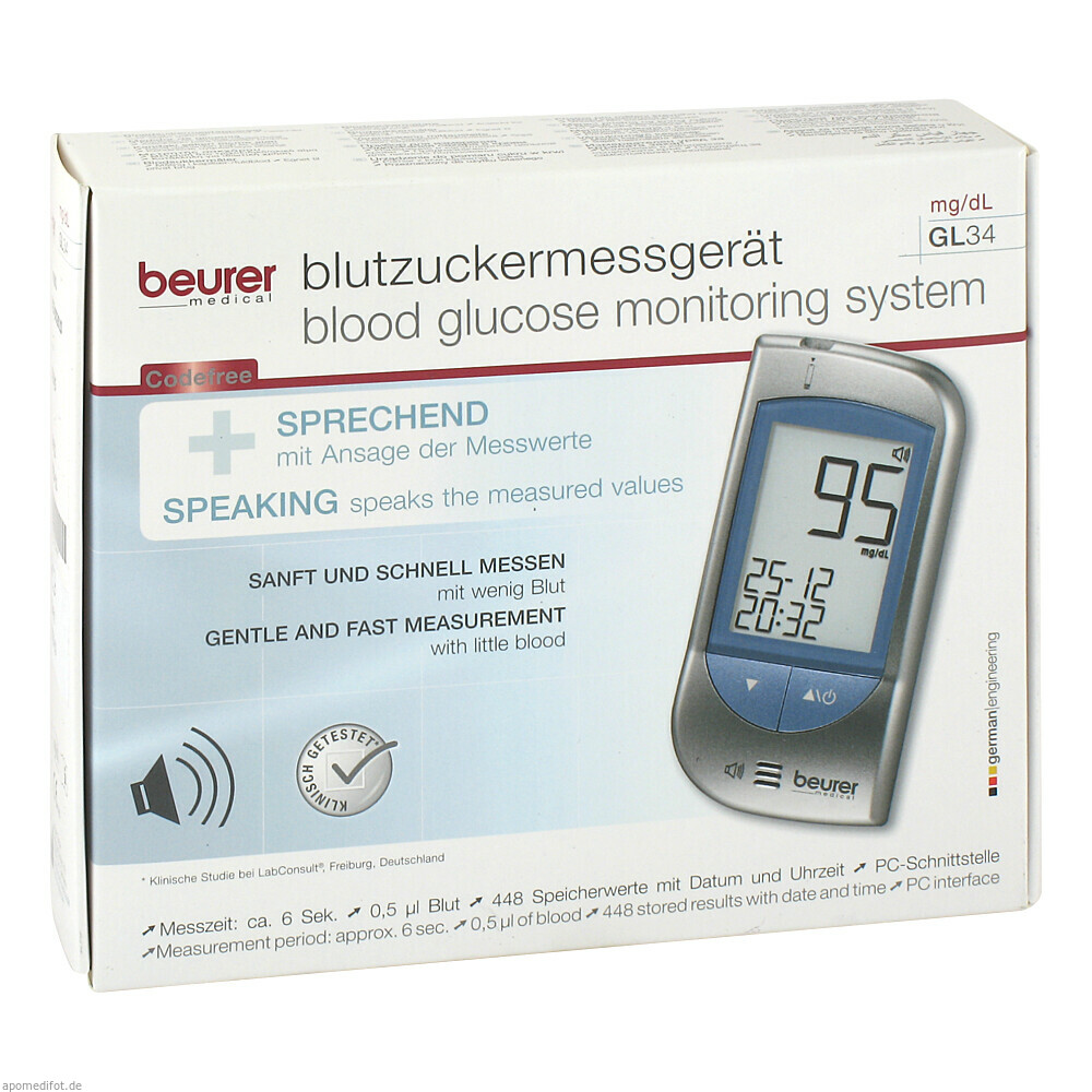 Beurer GL 34 Blutzuckermessgerät mg/dl