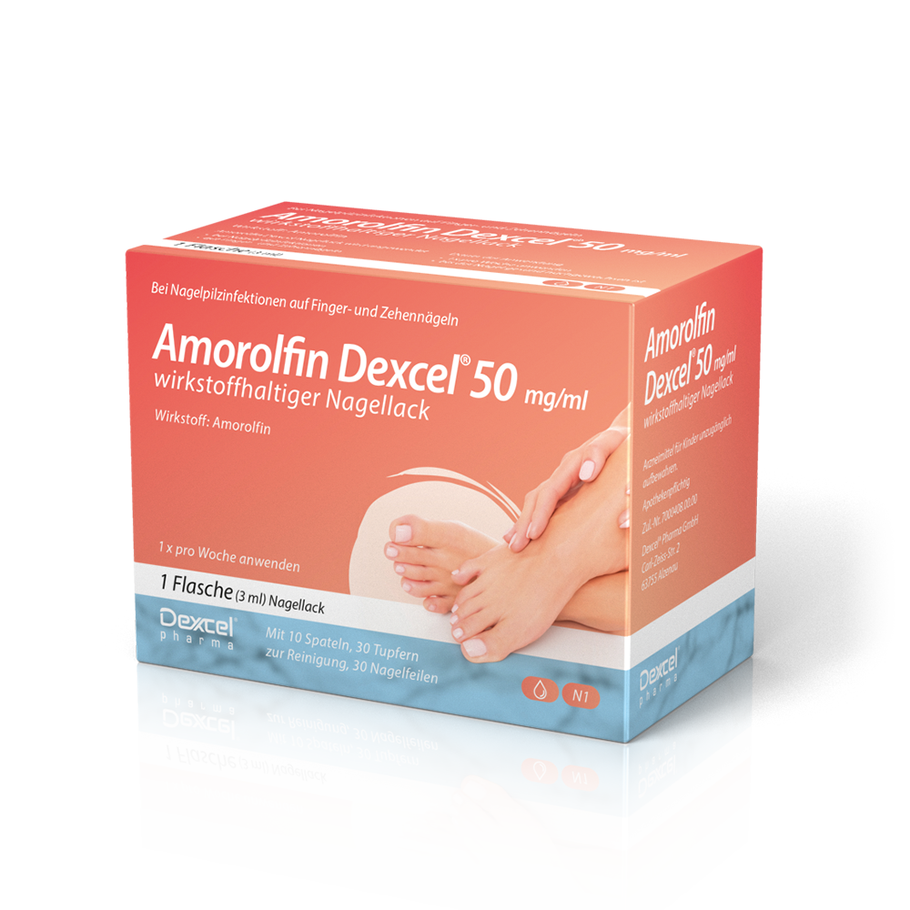 Amorolfin Dexcel 50 mg/ml wirkstoffhaltiger Nagel.